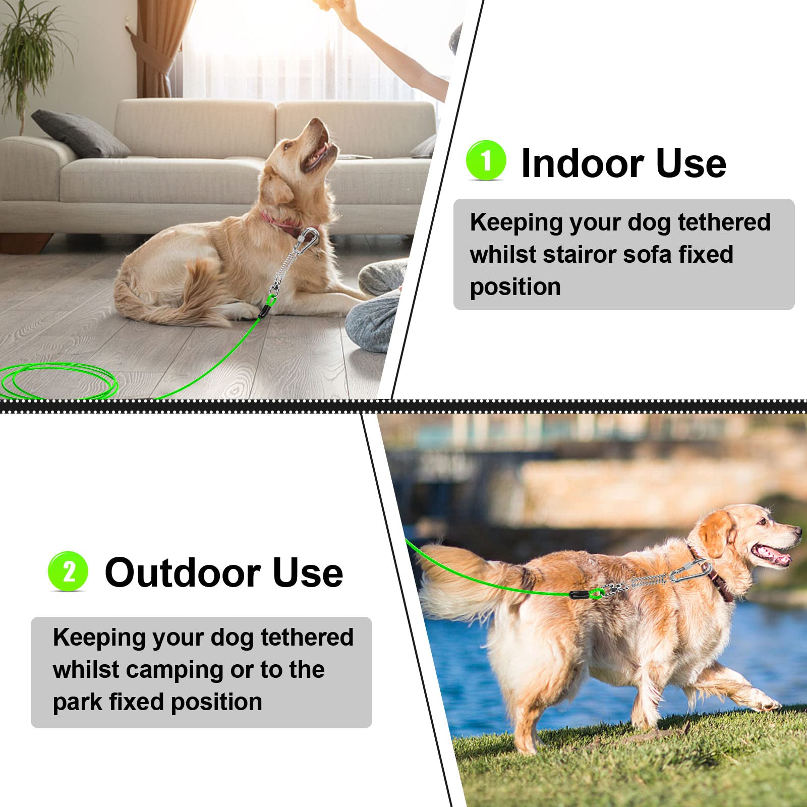 Jenico cable para perro 50ft, ideal para patio, jardín y camping