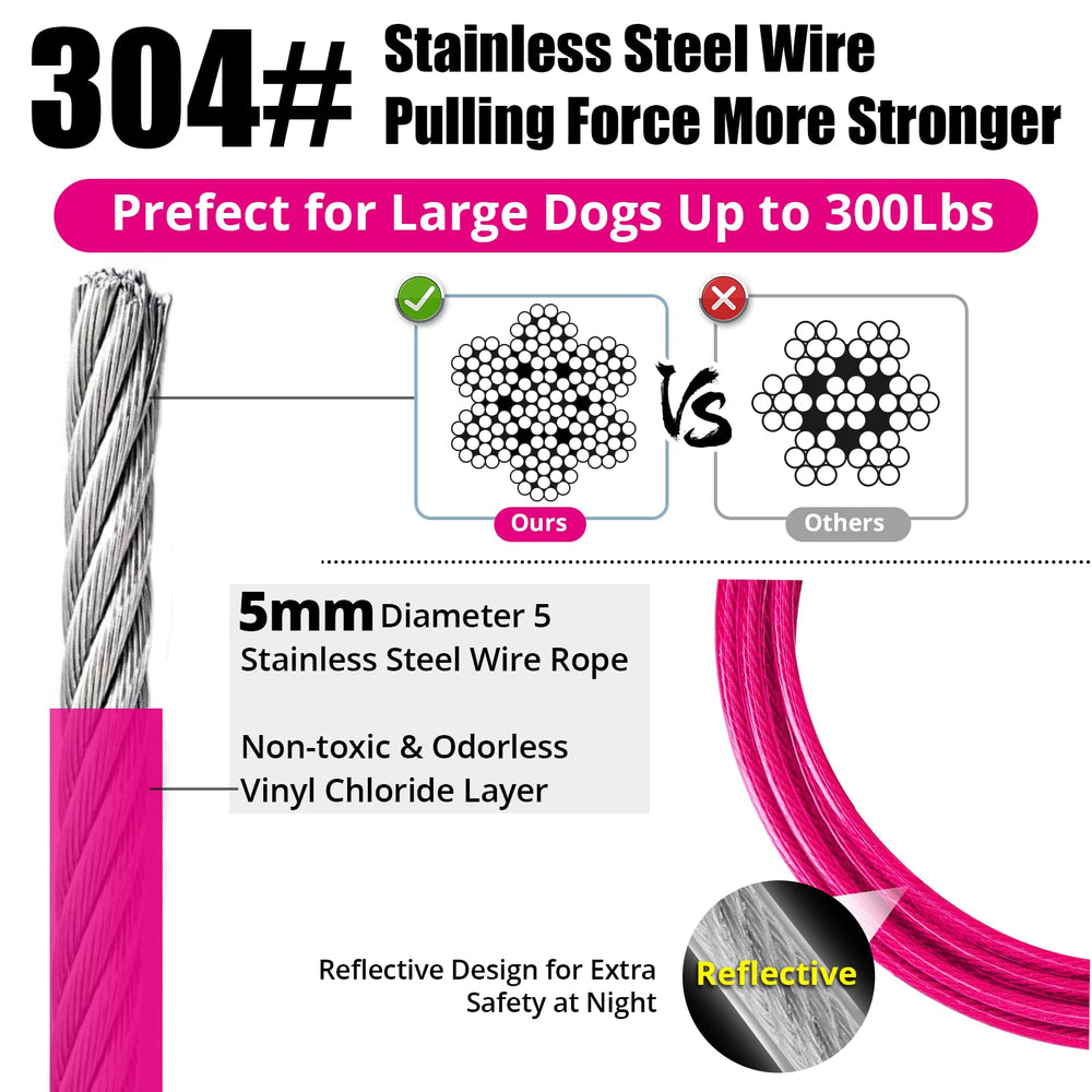 Jenico cable para perros con gancho giratorio de 30 ft, ideal para exteriores.