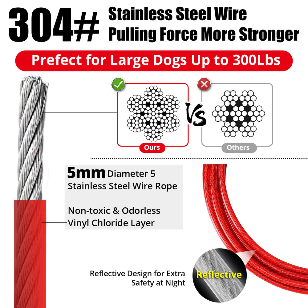 Jenico cable para perros de 30 ft con gancho giratorio, ideal en patios amplios.