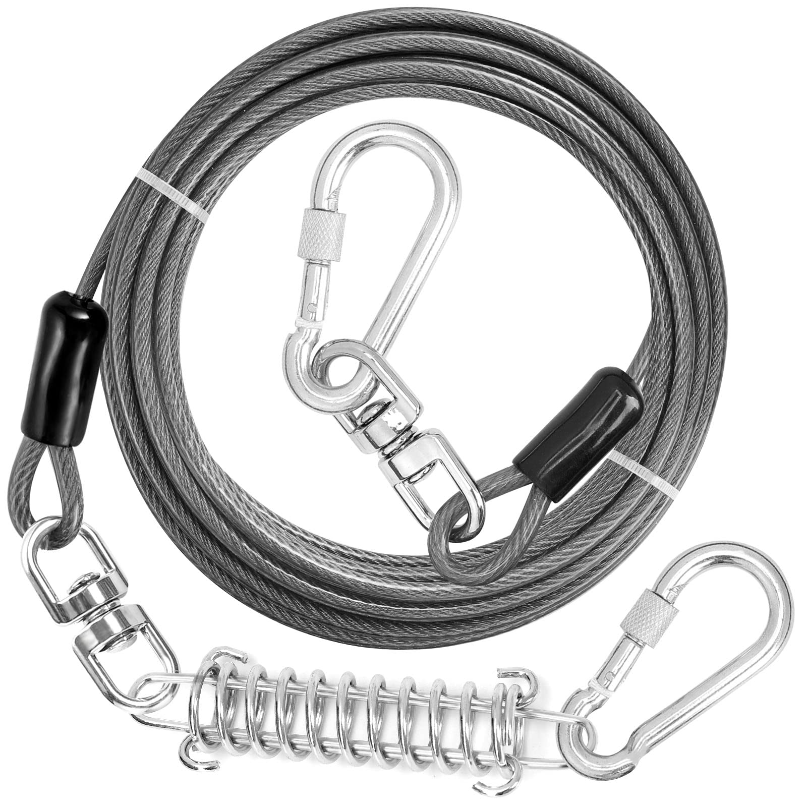 Jenico cable tie-out de 10 ft con gancho giratorio, libertad controlada al aire libre