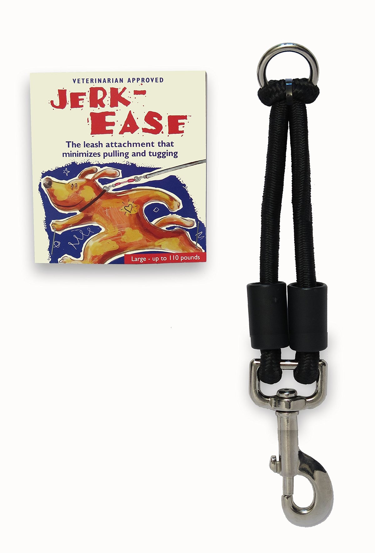 JERK-EASE extensor bungee en mano, amortigua tirones durante paseos.