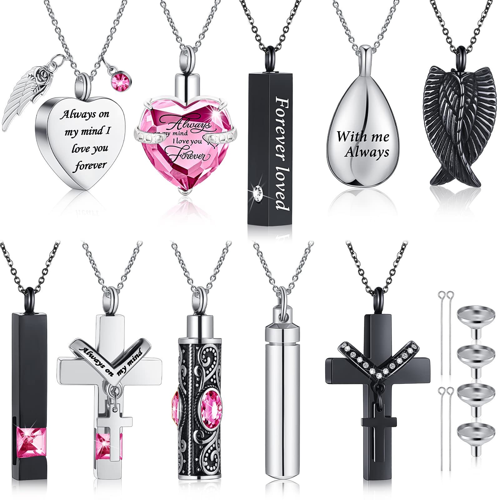 Collar urna Jexine rosa con ala, recuerdo duradero de seres queridos.