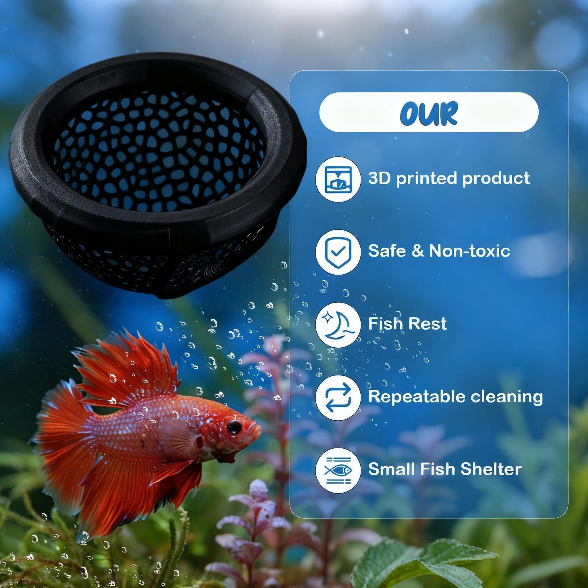 Jieting hamaca para acuario impresa en 3D, descanso cómodo para peces pequeños.