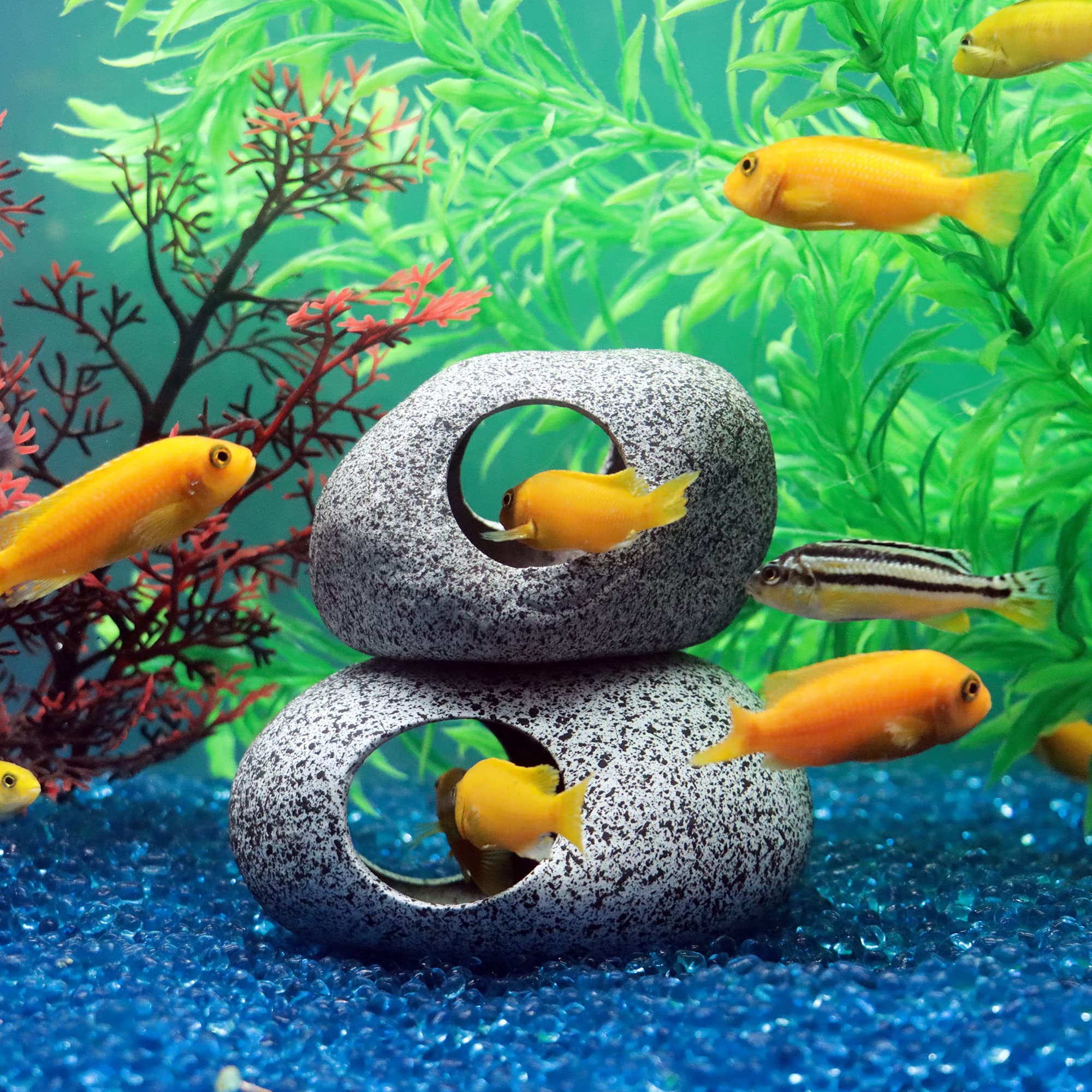 JIH decoración acuario roca apilable, añade profundidad visual y entretenimiento para peces