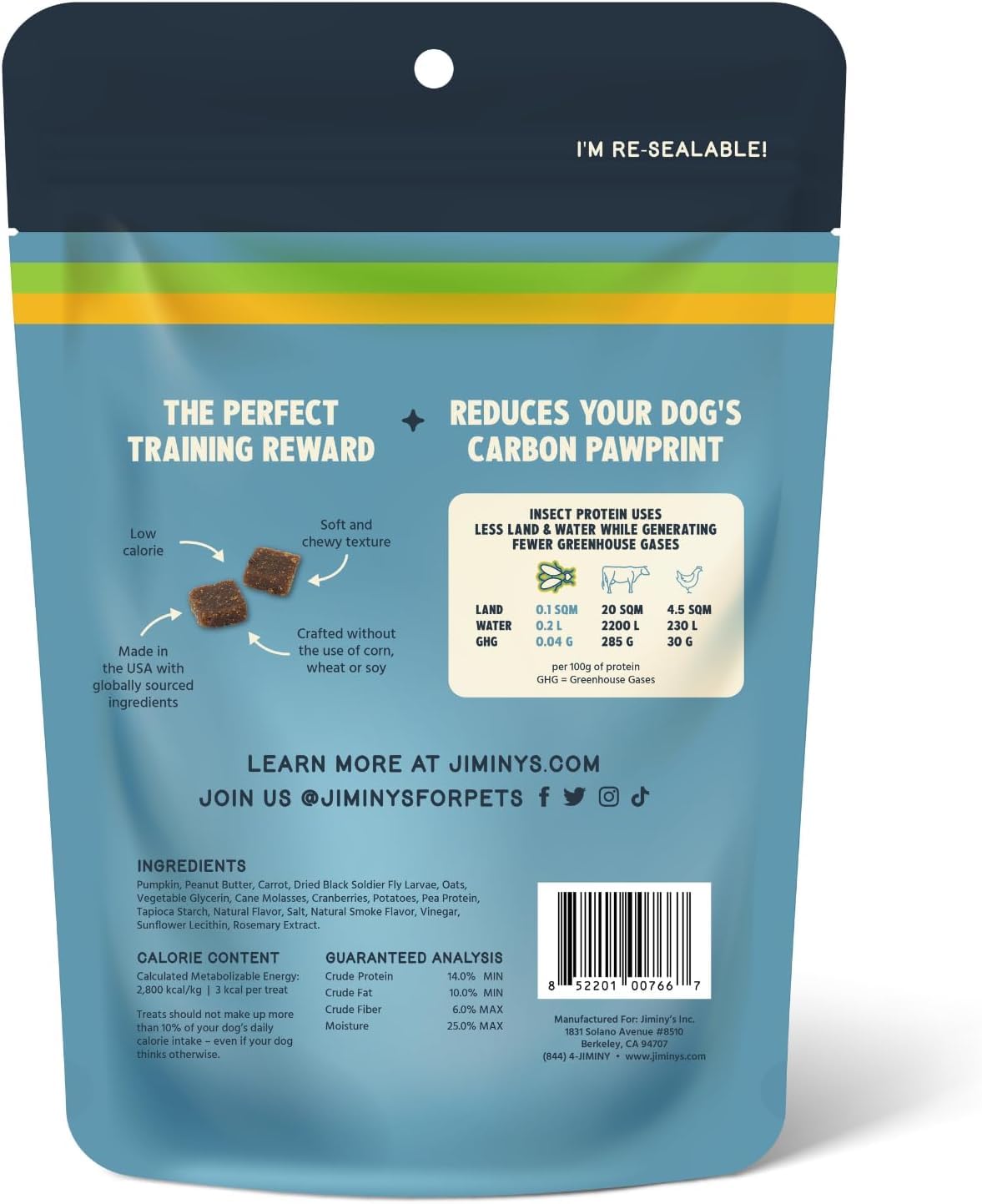 Jiminy's Chewy Training Treats, goût beurre de cacahuète et cranberry, attrayant pour chiens.