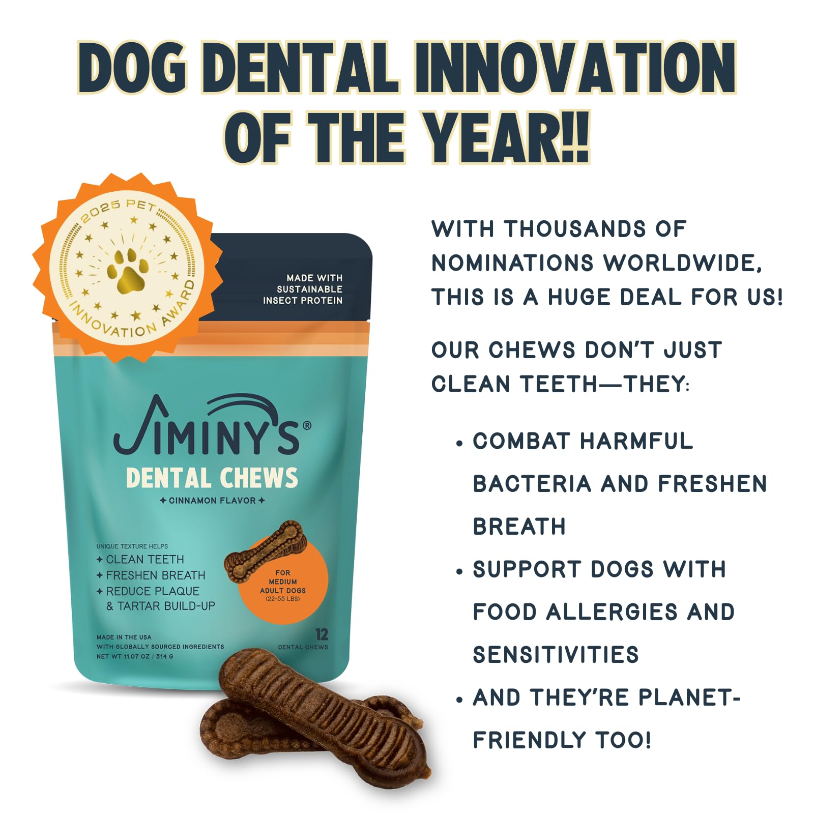 Jiminy's canela: formato de 38 unid. en 6 estuches para cuidado dental familiar.