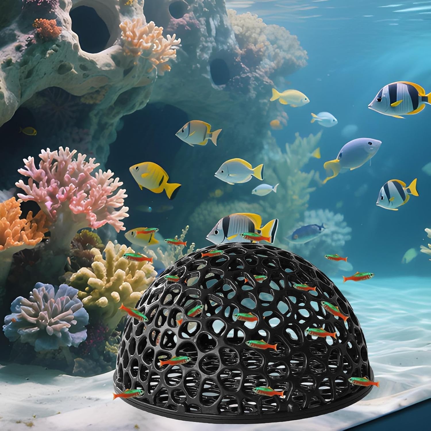 Cueva para nano-tanque JINJUMEI, forma semicircular negra, fácil de instalar.