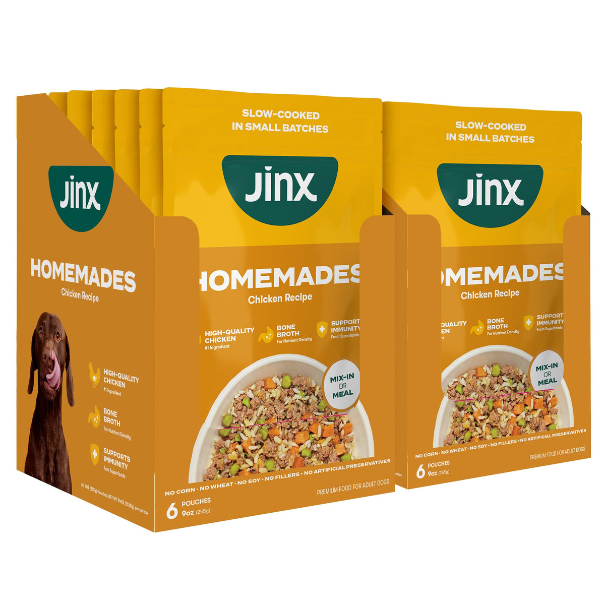 Jinx Complemento Pollo con Caldo: sabor auténtico para perros.