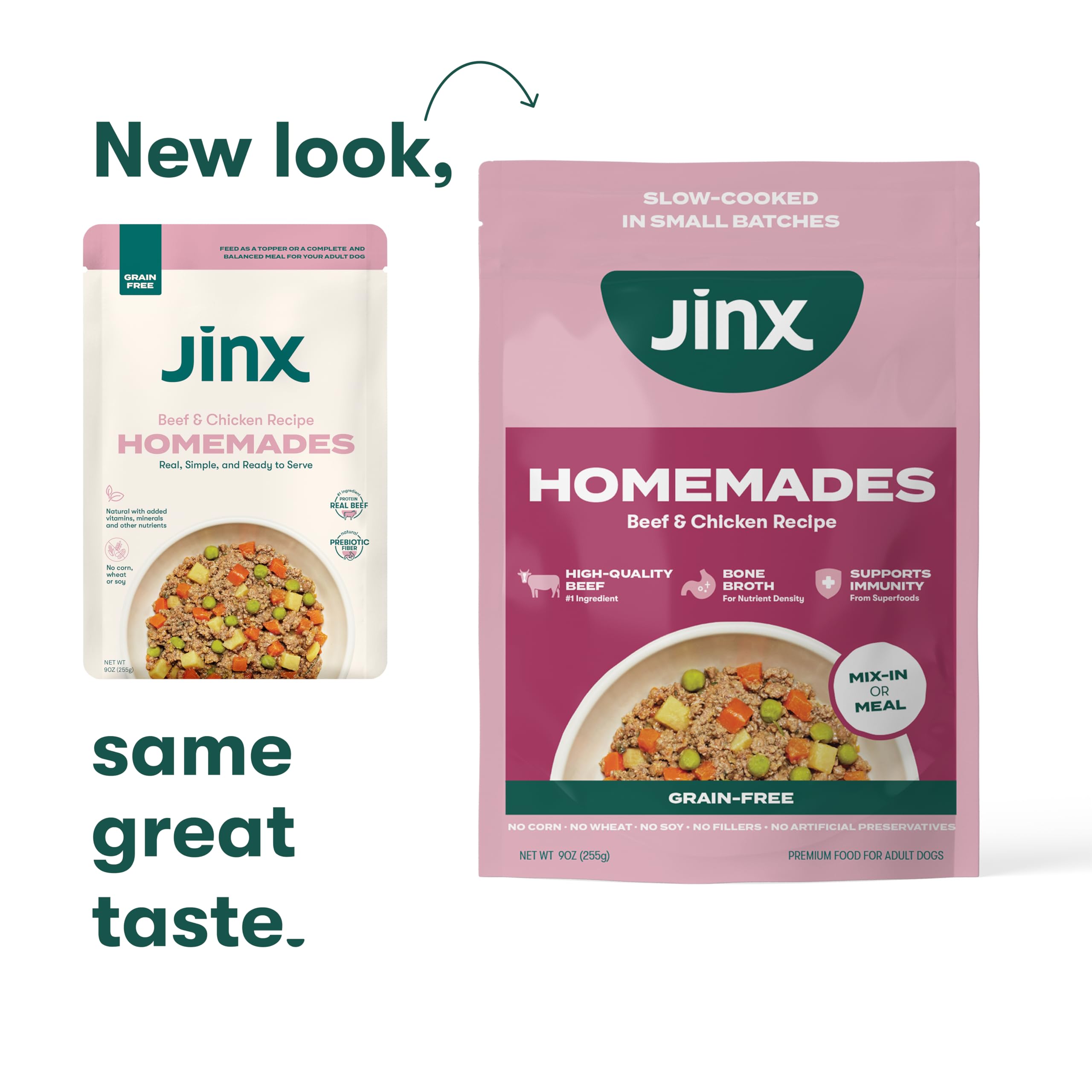 Jinx sabor-casero-para-perros-exigentes atrae el apetito con sabor hogareño.