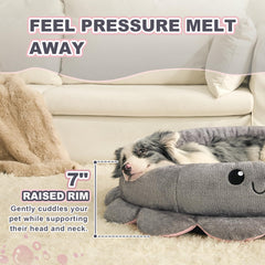 Jiupety cama gris redonda, exterior de peluche suave para dormir cómodo.