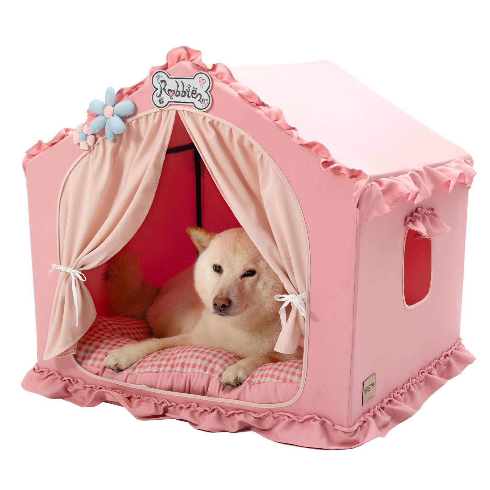 Jiupety casa-perro-interior-rosa: refugio cómodo y ventilado para dormir.