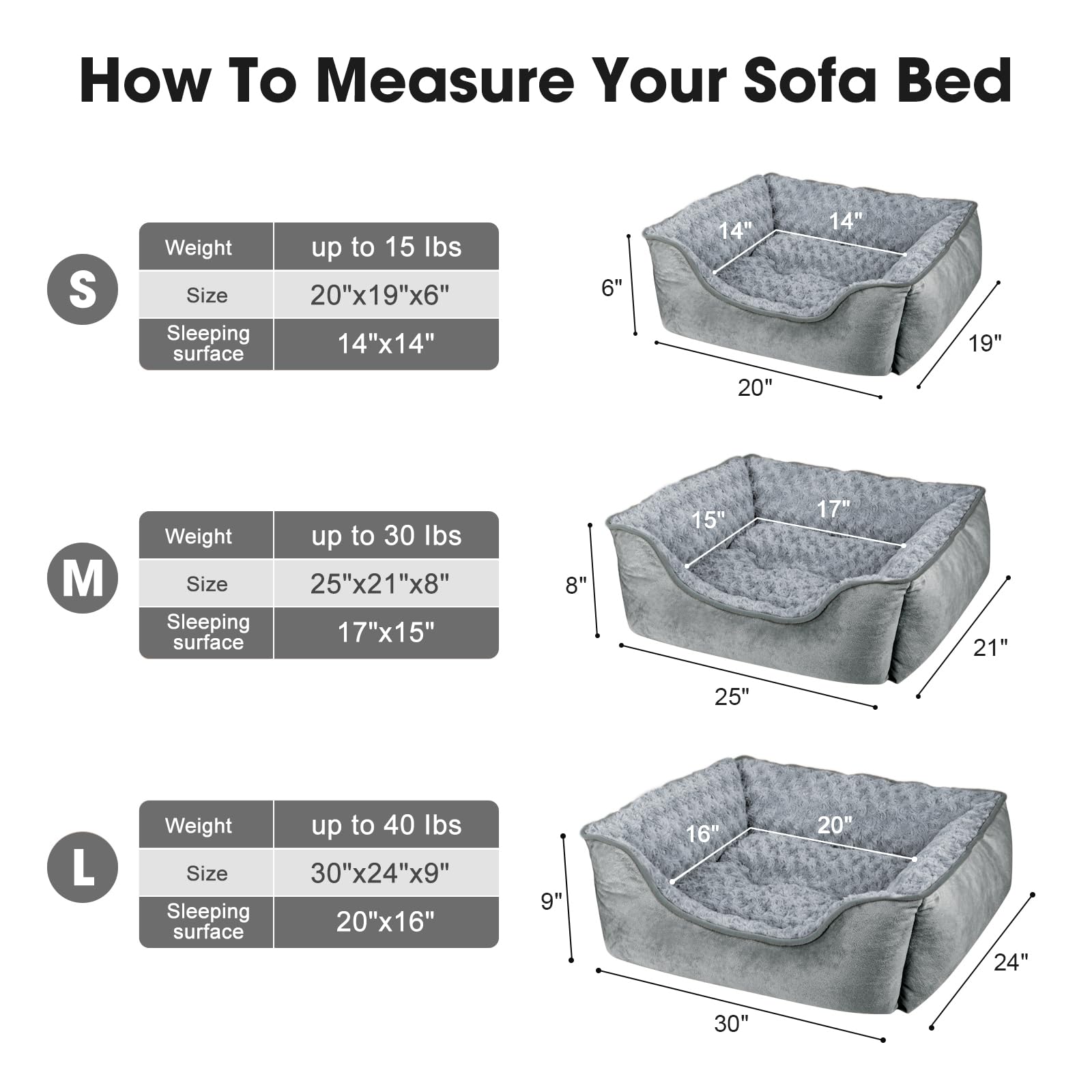 JOEJOY cama rectangular, tamaños variados para perros pequeños, medianos y grandes.