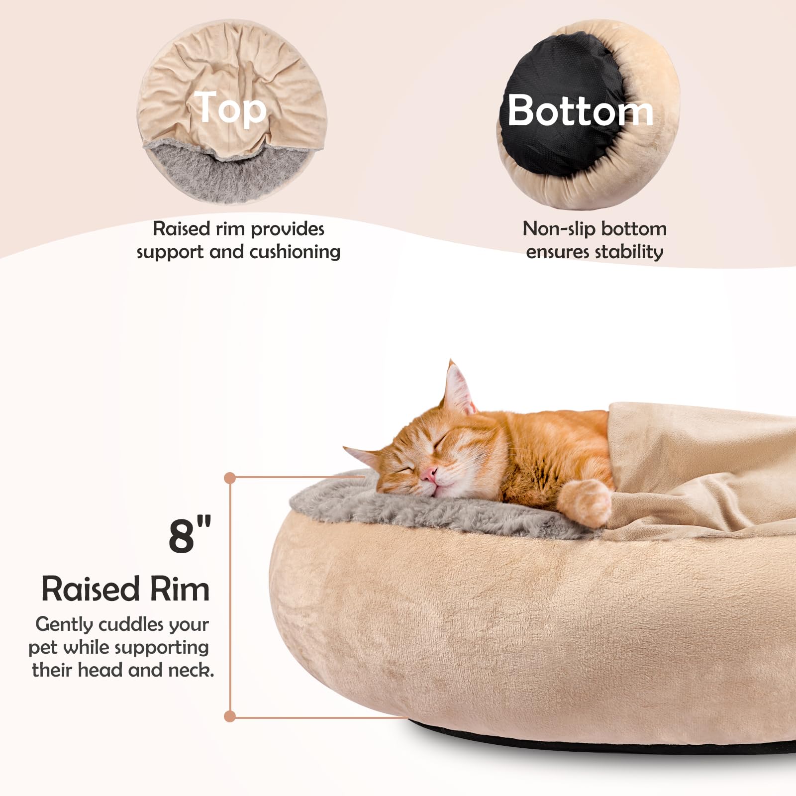 JOEJOY cama capota en forma rosquilla, peluche suave para abrazos y confort