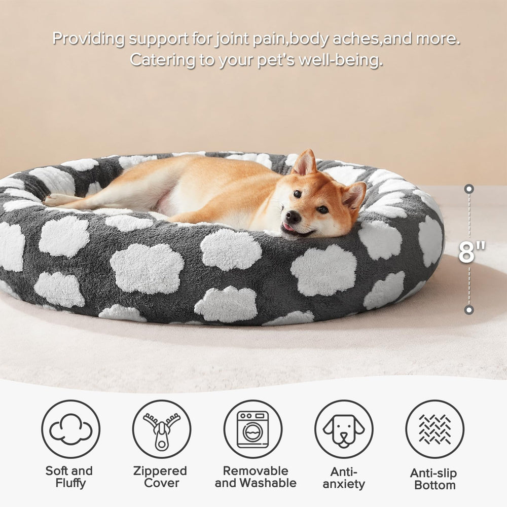 JOEJOY cama para gato redonda con diseño nube, interior acogedor