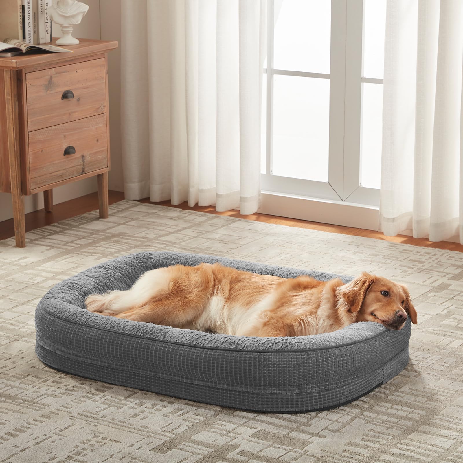 JOEJOY cama-ortopedica-perro-grande-medidas-35x25x7 ideal para perros grandes que estiran o acurrucan.