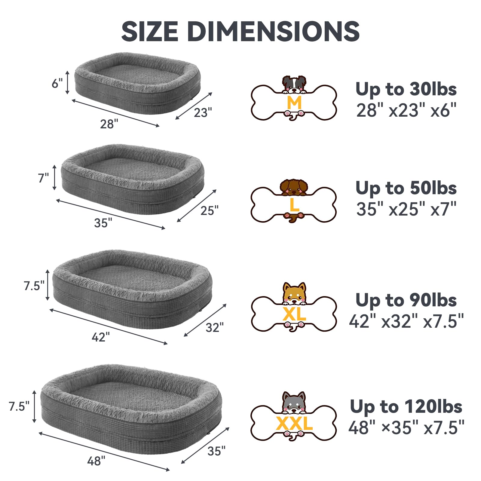 Dimensiones 28 x 23 x 6 pulgadas de JOEJOY para perros medianos.