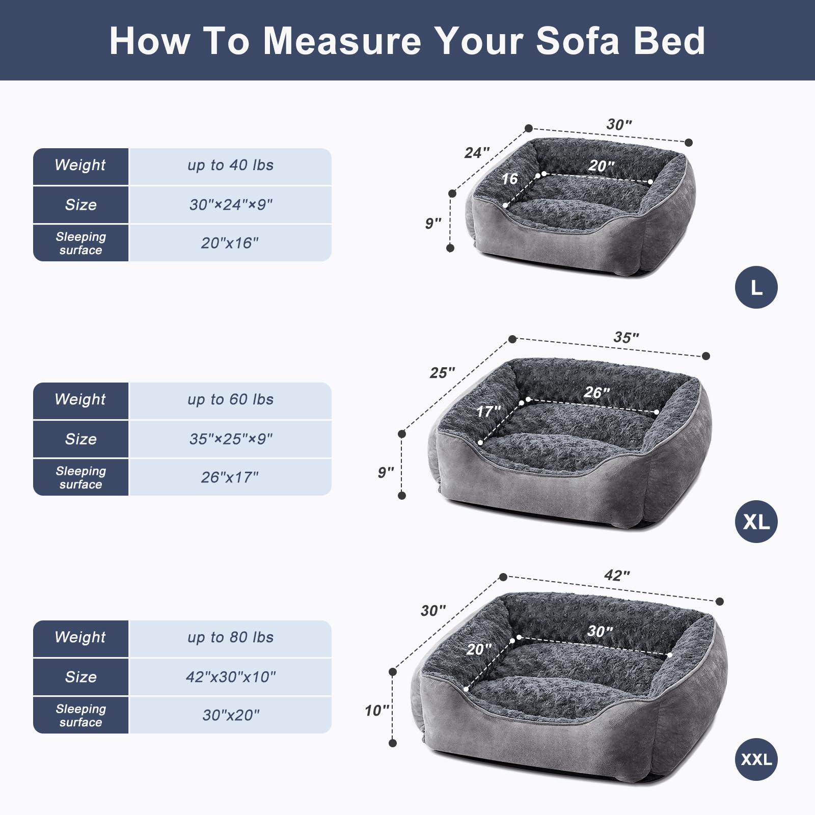 JOEJOY cama para perro rectangular, base antideslizante para uso estable.