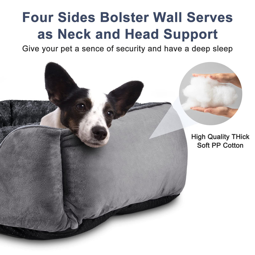 JOEJOY cama para perro rectangular, diseño con bordes altos para apoyo de la cabeza.