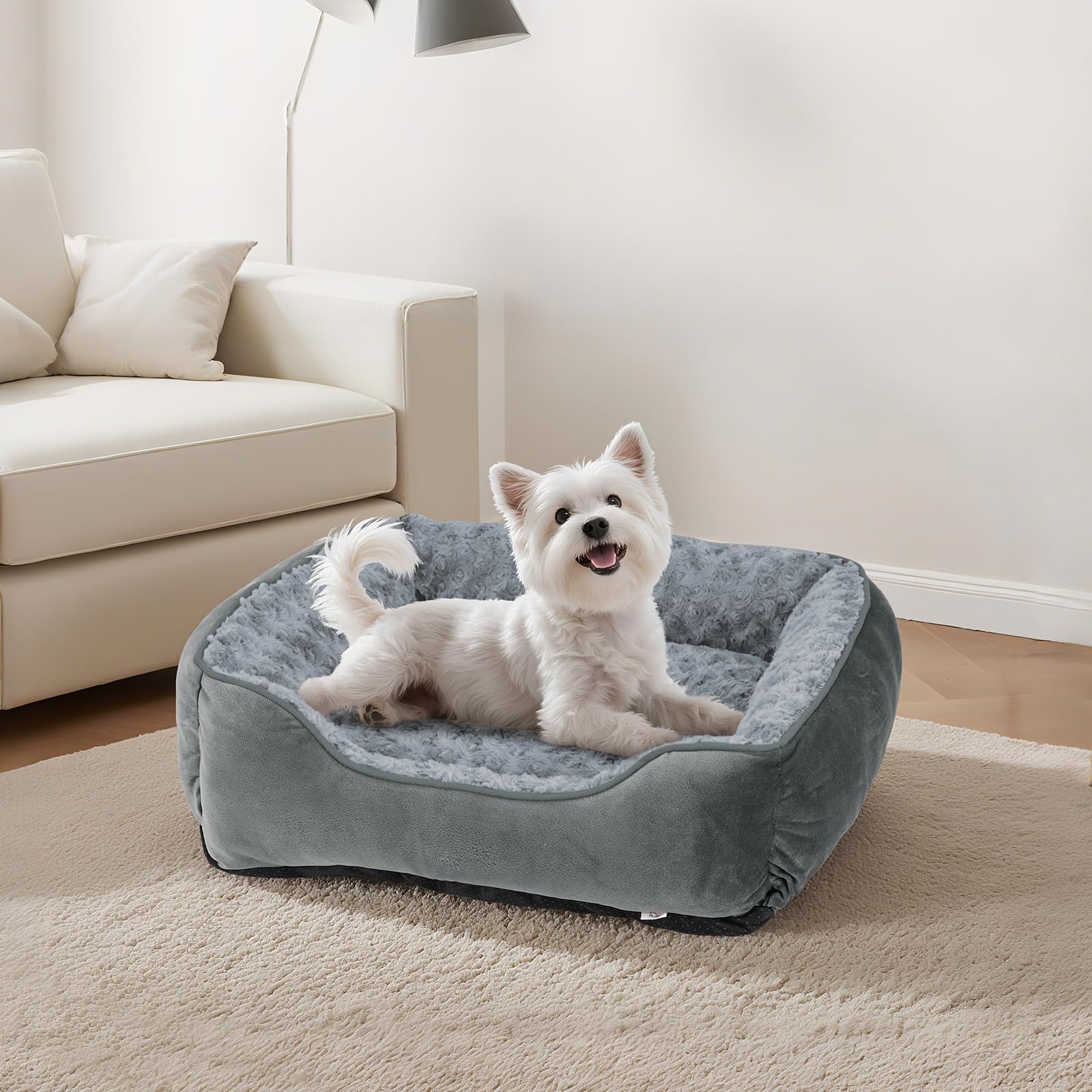 Cama rectangular de perro JOEJOY gris de entrada fácil para perros.