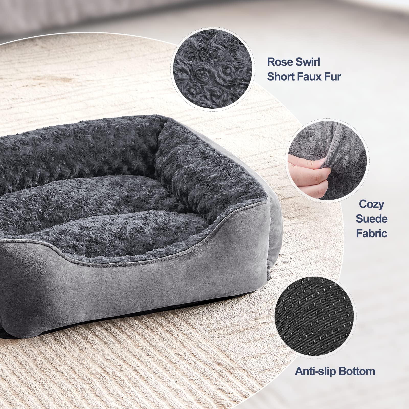 JOEJOY cama para perro rectangular, tejido suave tipo ante para calidez y confort.