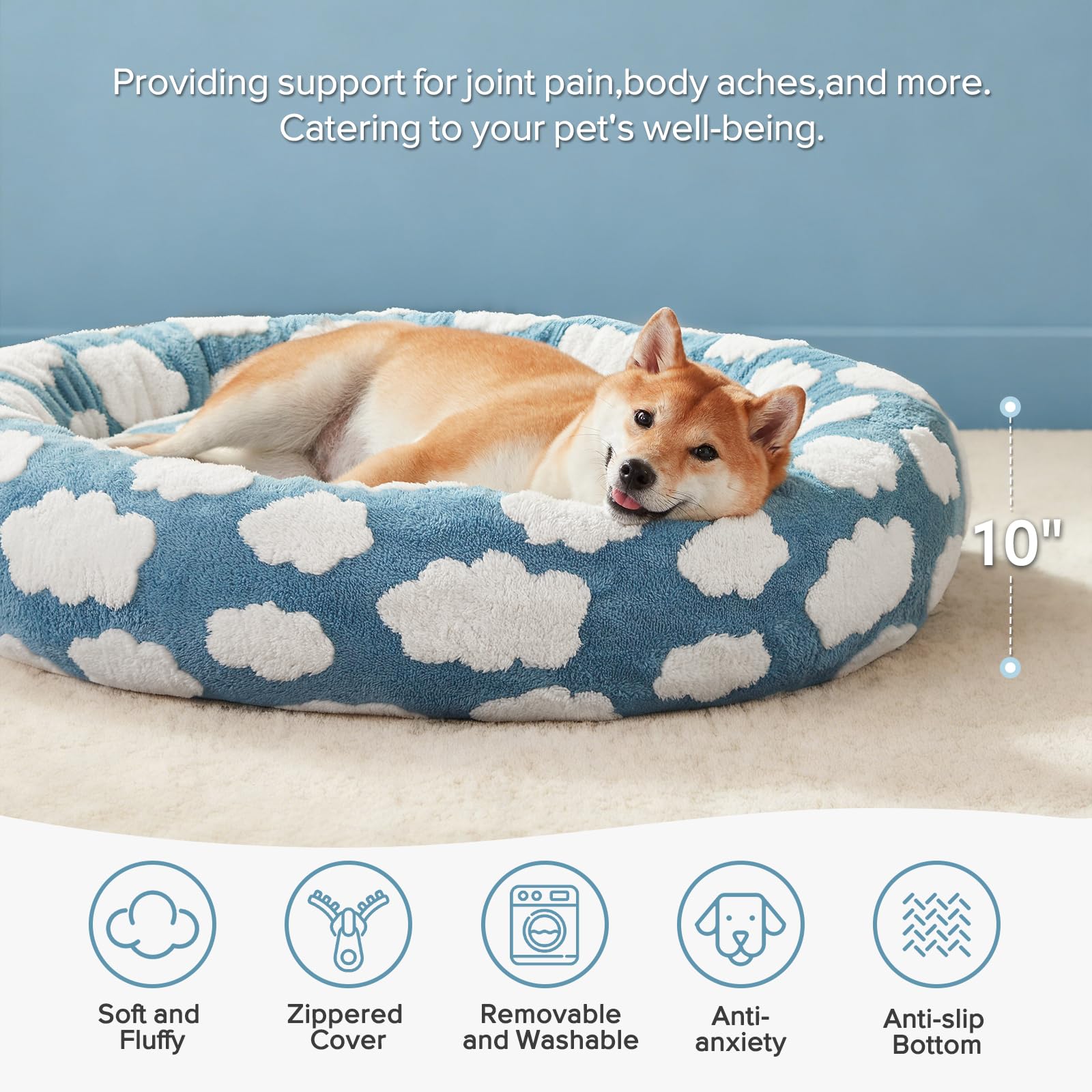 JOEJOY Donut grande para perro, textura peluche con patrón nube