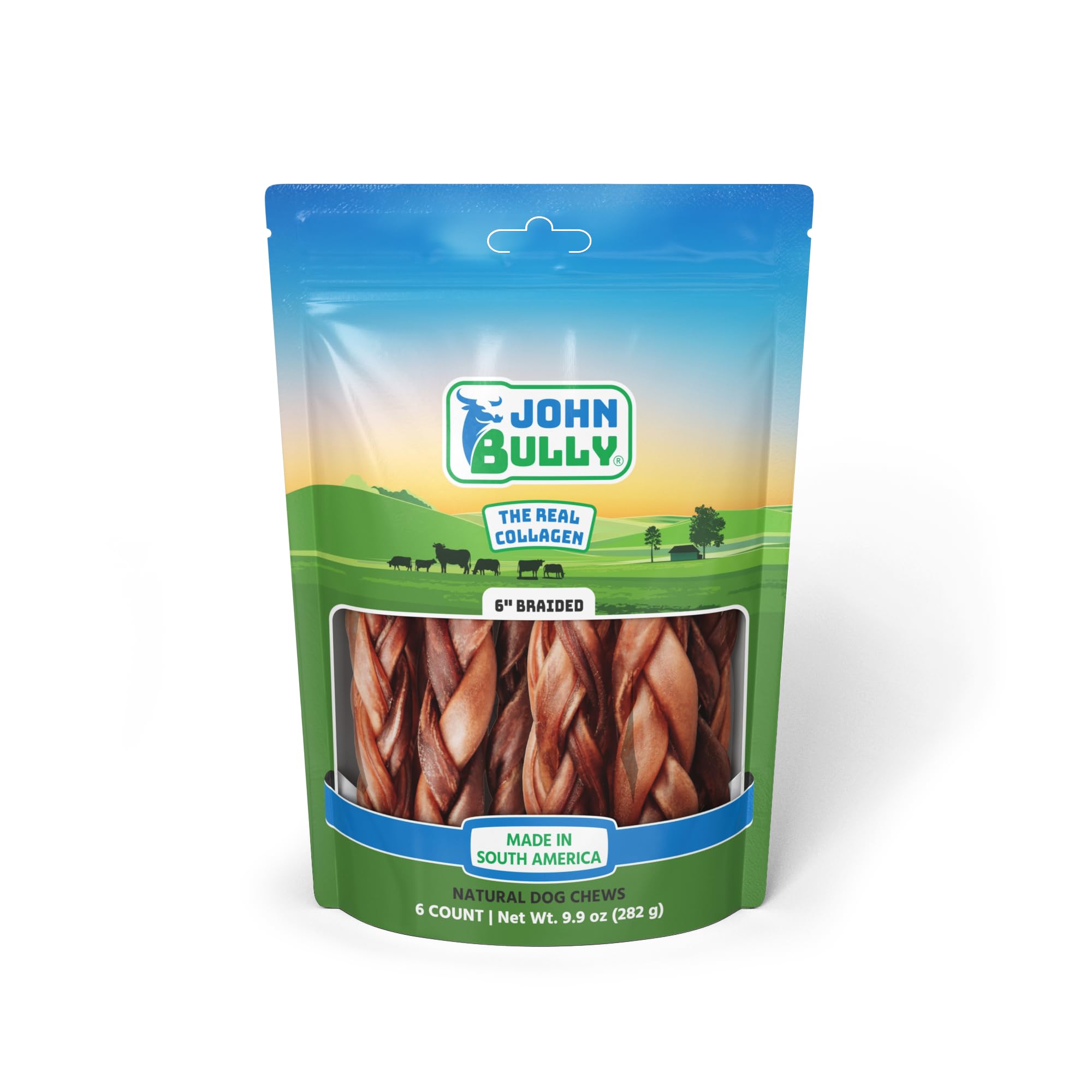 John Bully Colágeno trenzado de 6 pulgadas, snack para perros activos