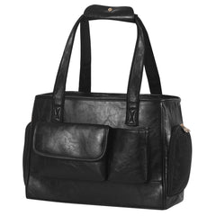Johomviin bolsa portadora para perro con cuero negro, ideal para viajes cortos