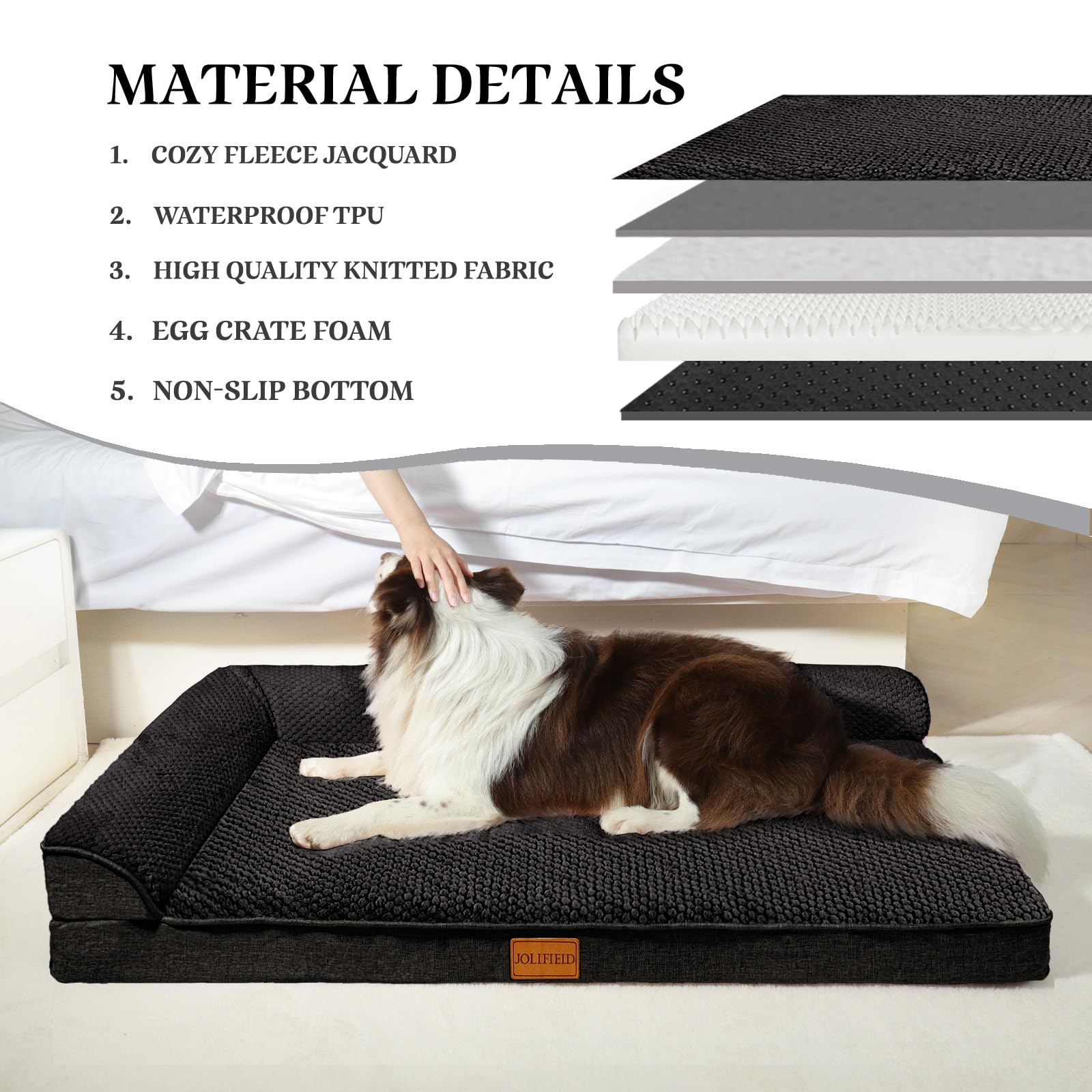 Cama Jolifield funda removible lavable, primer plano, fácil limpieza.