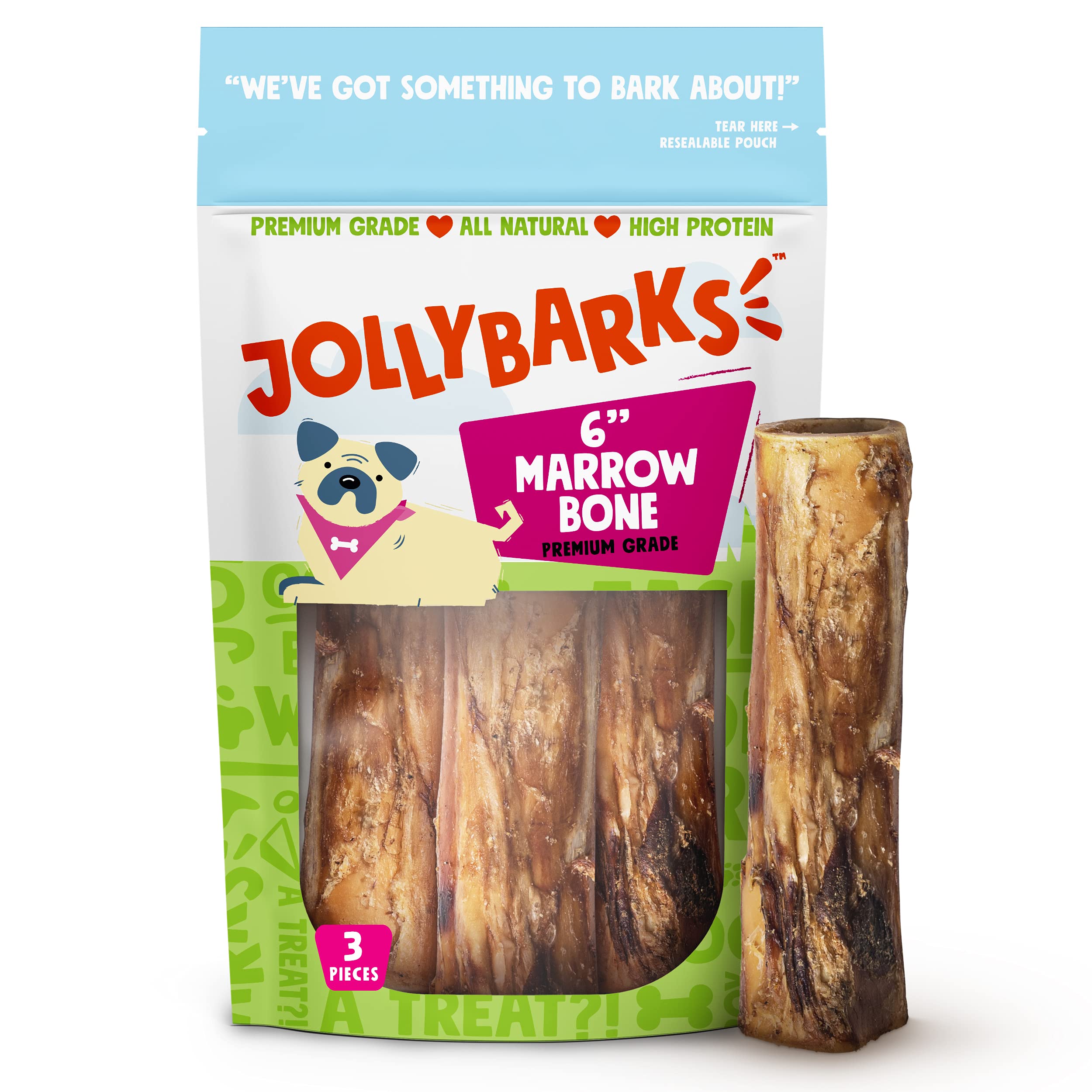 Hueso de tuétano Jolly Barks de 6 pulgadas para perros grandes, pack de tres