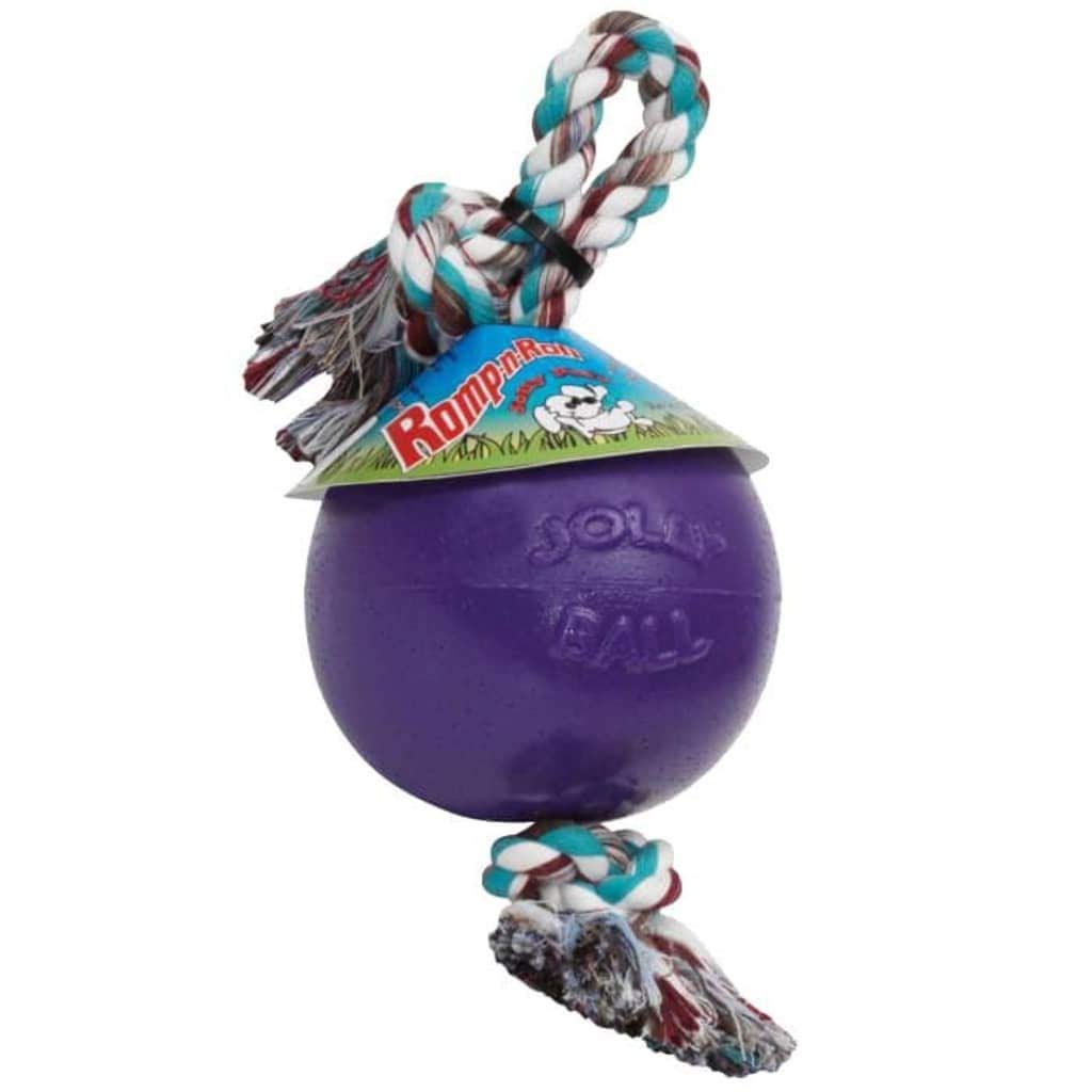 Jolly Pets Romp-n-Roll cuerda y pelota para perros grandes; fomenta juego activo y duradero