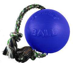 Jolly Pets Romp-n-Roll: cuerda y bola azul de 8 pulgadas para juego activo.