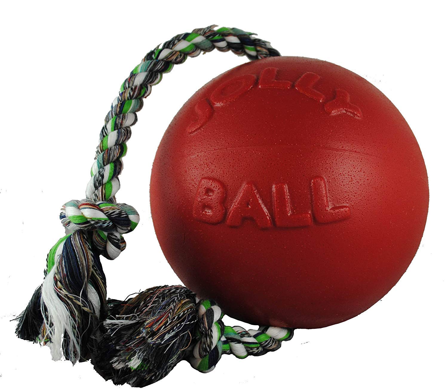 Jolly Pets Romp-n-Roll: pelota de 8 pulgadas con cuerda para perros grandes, diversión duradera.