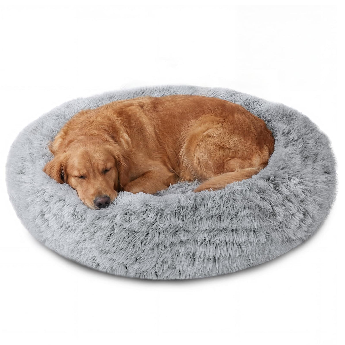 Cama donut JOLLYVOGUE para perros grandes, gris humo, reposo suave y seguro.