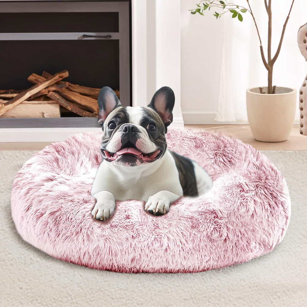 Cama JOLLYVOGUE con forma rosquilla para mascotas pequeñas, refugio suave para dormir.