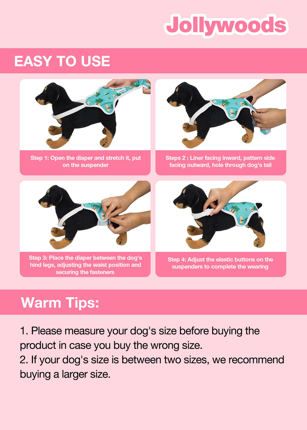 Pañales Jollywoods talla XS-S para perros pequeños.
