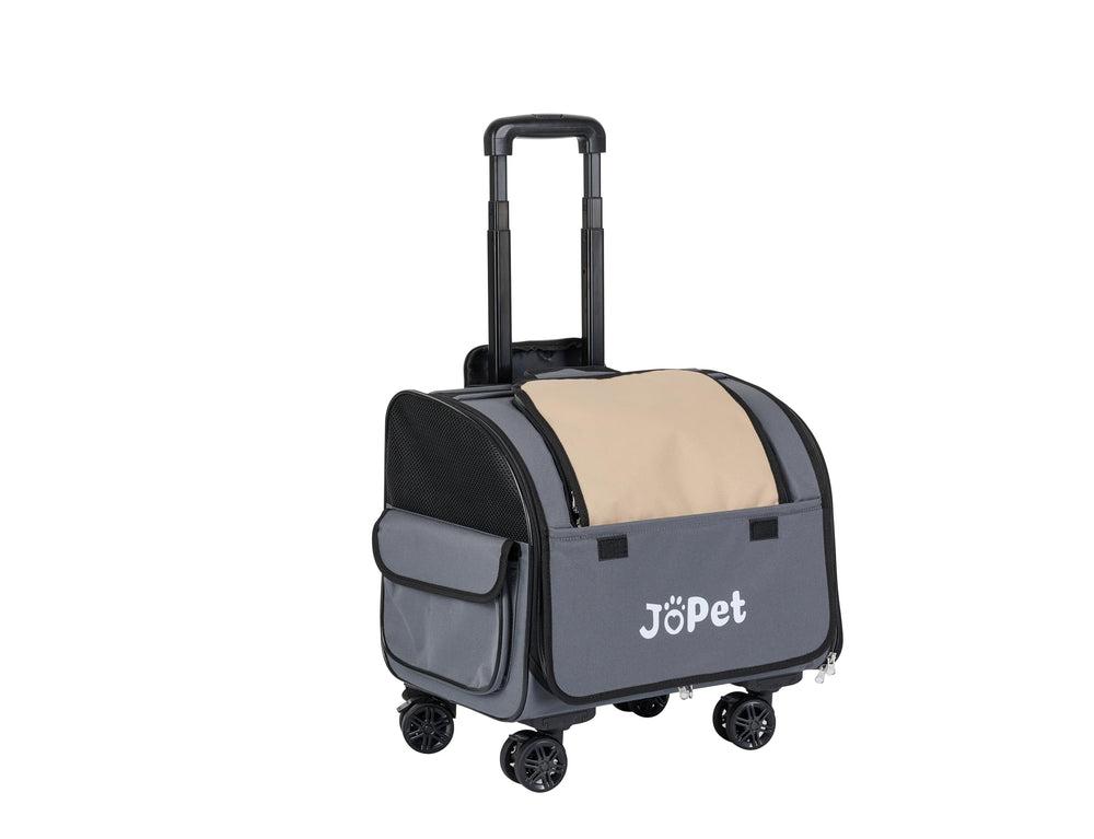 JoPet bolsa para mascota con ruedas en modo mochila, ideal para viajes cortos.
