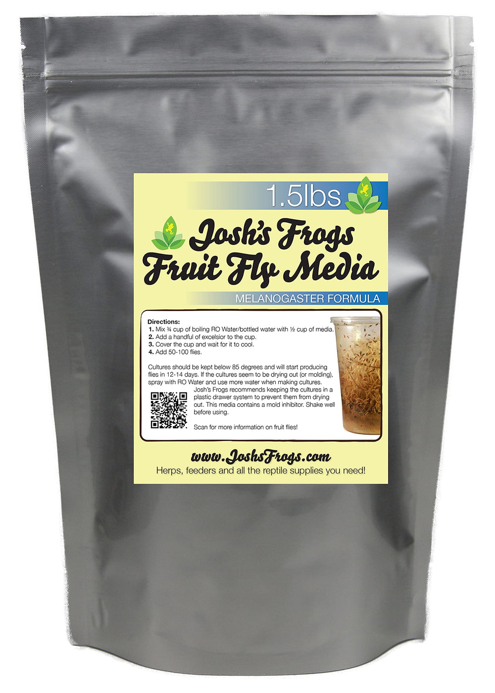 Josh's Frogs alimento-moscas-fruta-melanogaster-1-5lb facilita cultivar múltiples colonias.