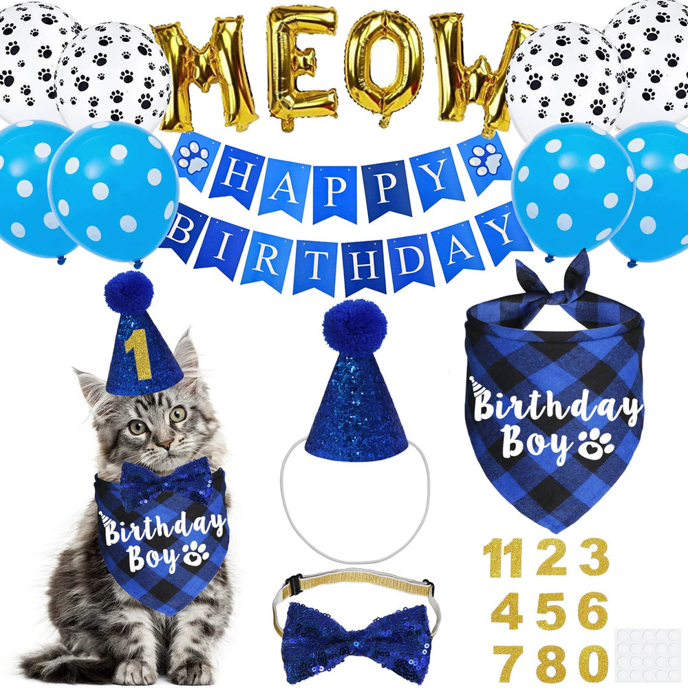 JOTFA bandana de cumpleaños para gatos en azul, ideal para sesiones de fotos