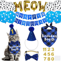 JOTFA bandana de cumpleaños para gatos en azul, ideal para sesiones de fotos