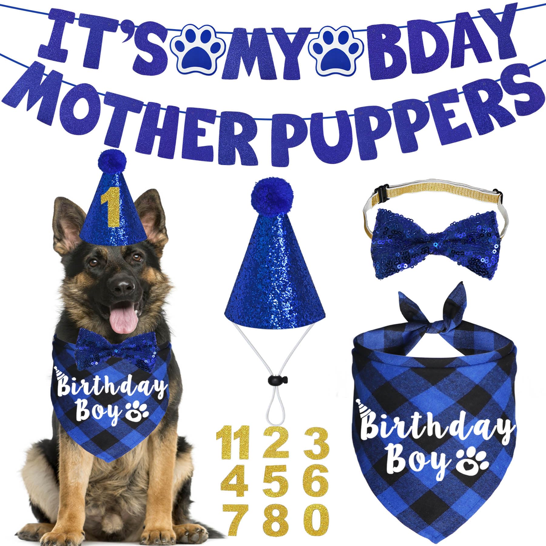 Bandana JOTFA para perro, diseño azul a cuadros, ideal para cumpleaños