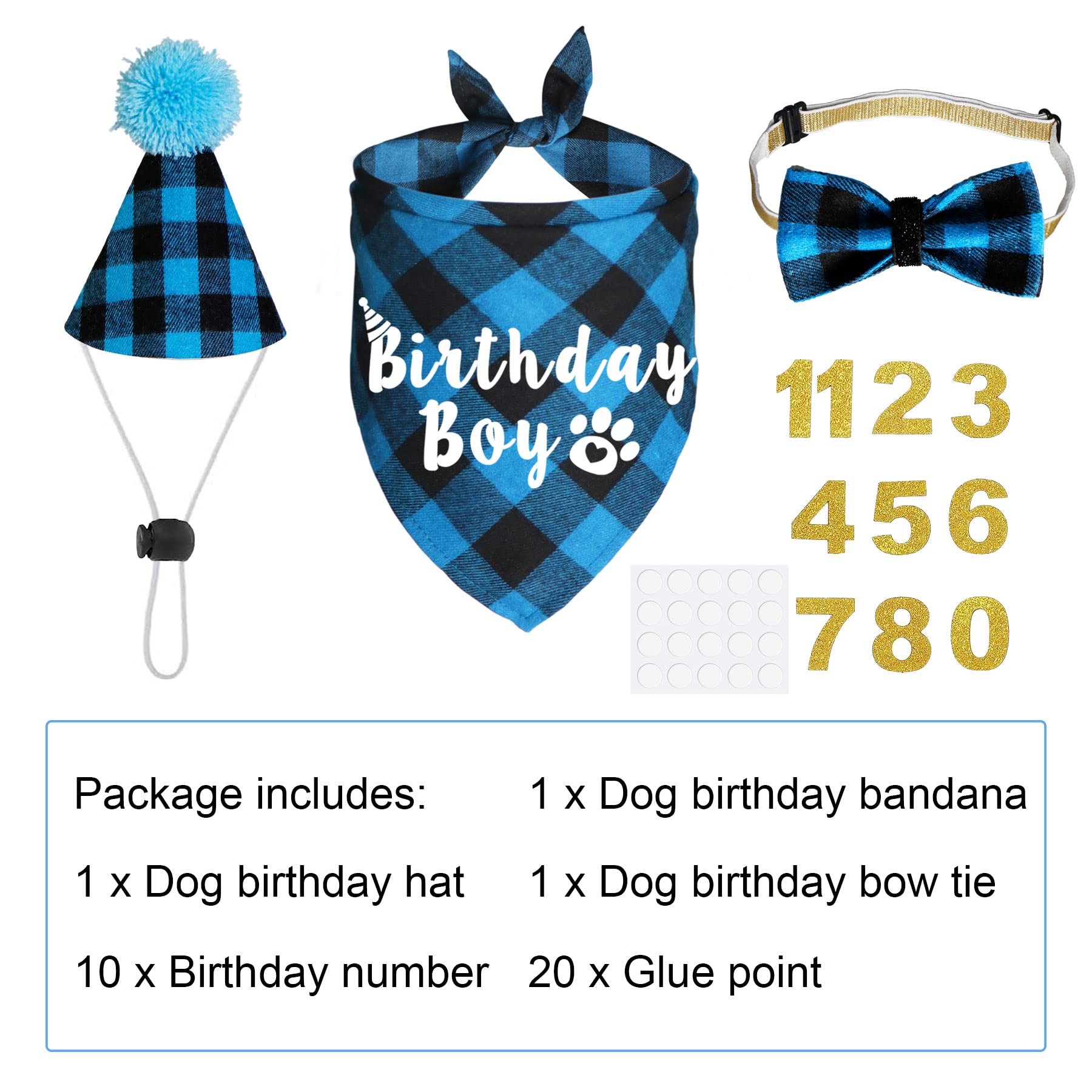 JOTFA corbatín de cumpleaños para perro con estampado azul y negro, complemento elegante.
