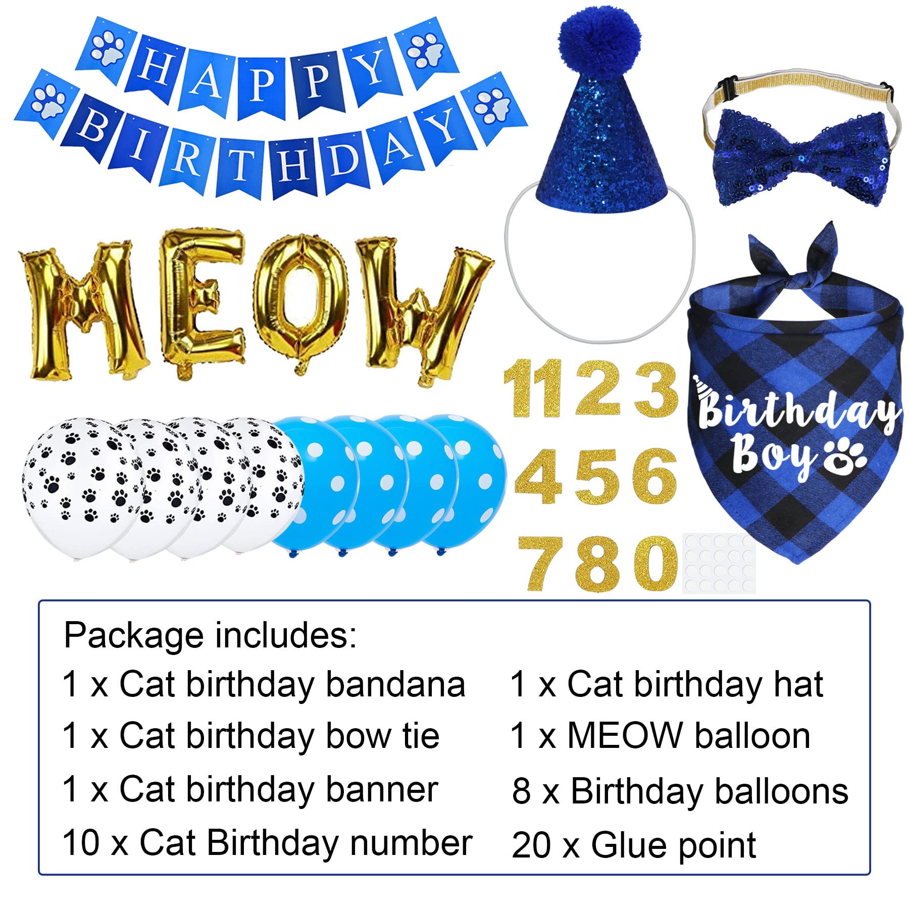 JOTFA lazo de cumpleaños para gatos, decorativo y ajustable