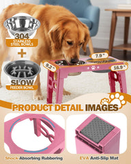 Dos platos elevados Jovrun para perro mediano, postura cómoda al comer.