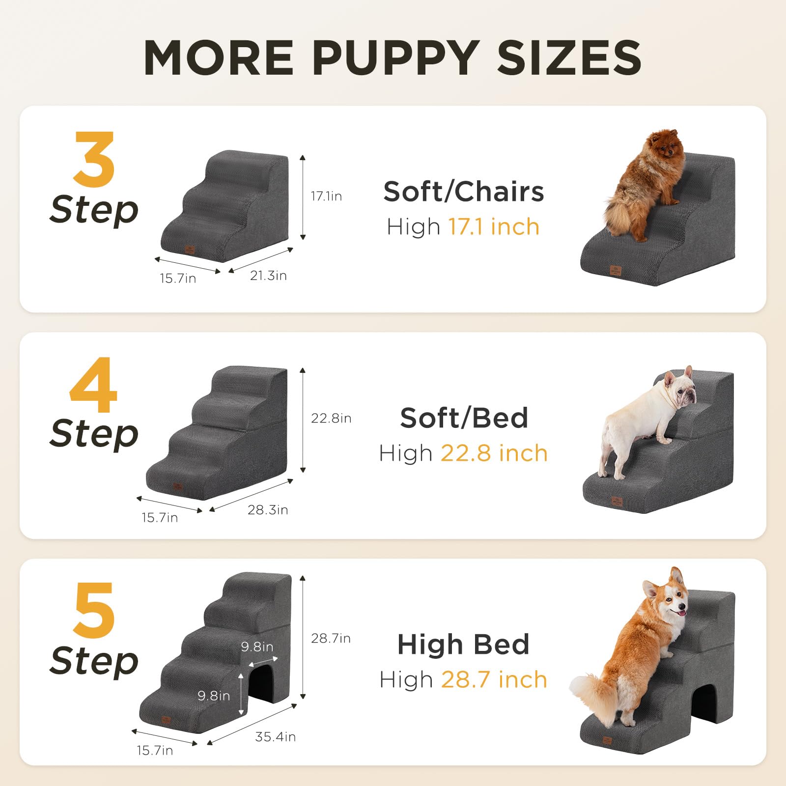 Joydeco escaleras para mascotas, diseño suave ayuda a subir sin esfuerzo.