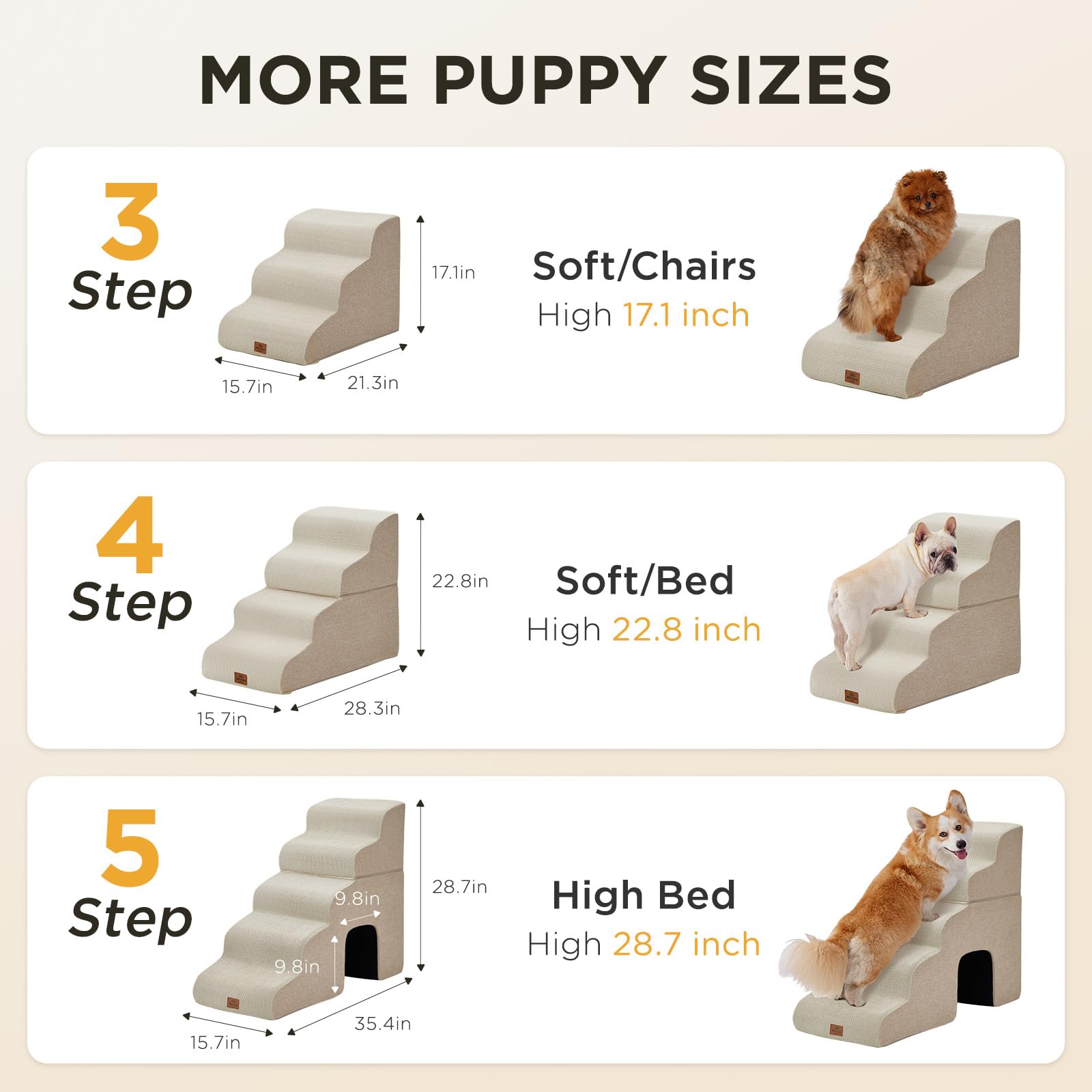 Joydeco escalera para mascotas: espuma de alta densidad y soporte.