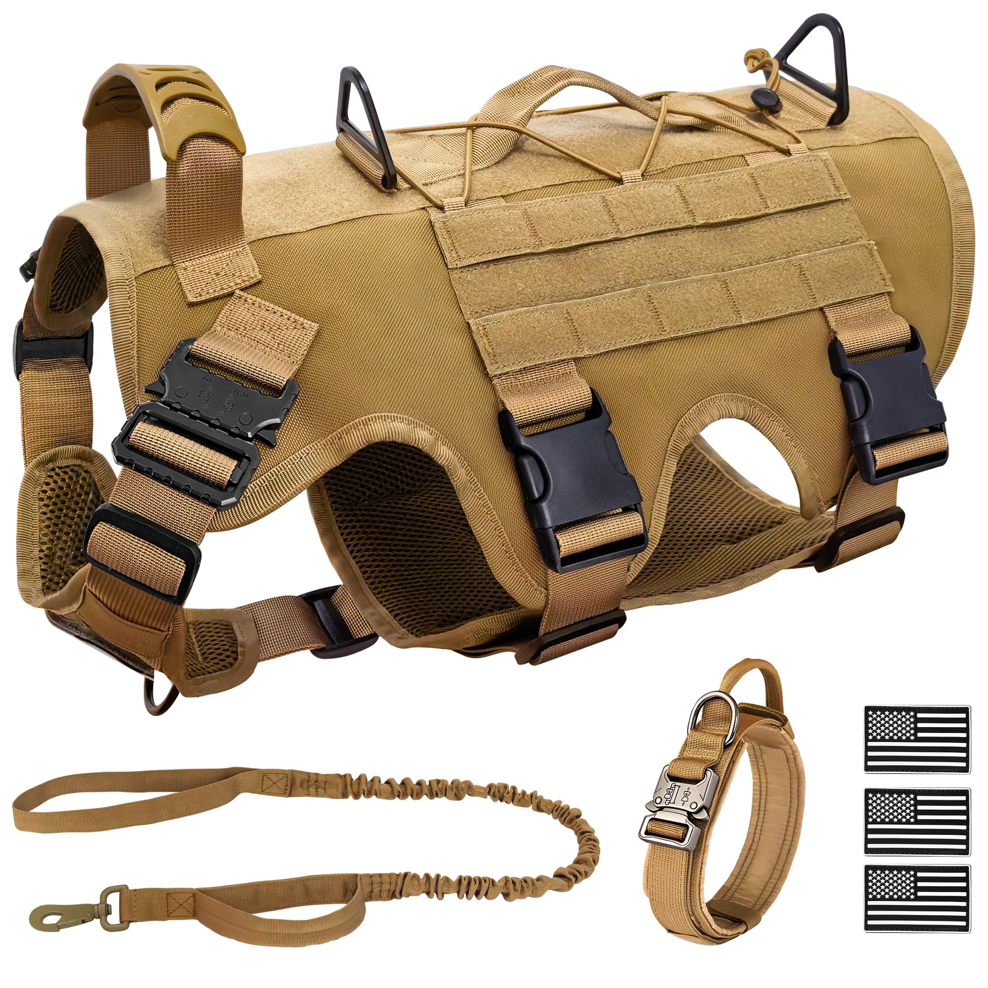 Arnés JOYFLARE para perro grande, vista frontal, ajuste cómodo para paseos prolongados.