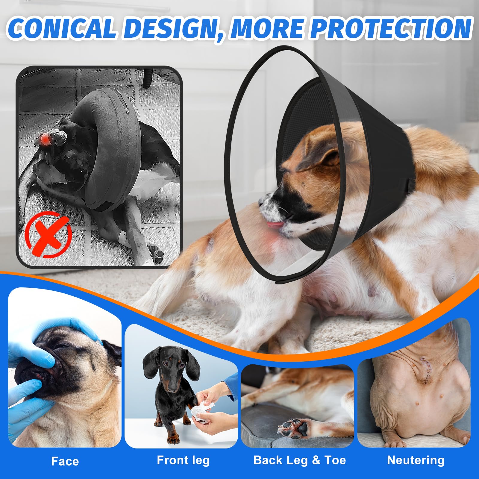 Joypig cono para perro con ajuste de seis tallas para un ajuste perfecto