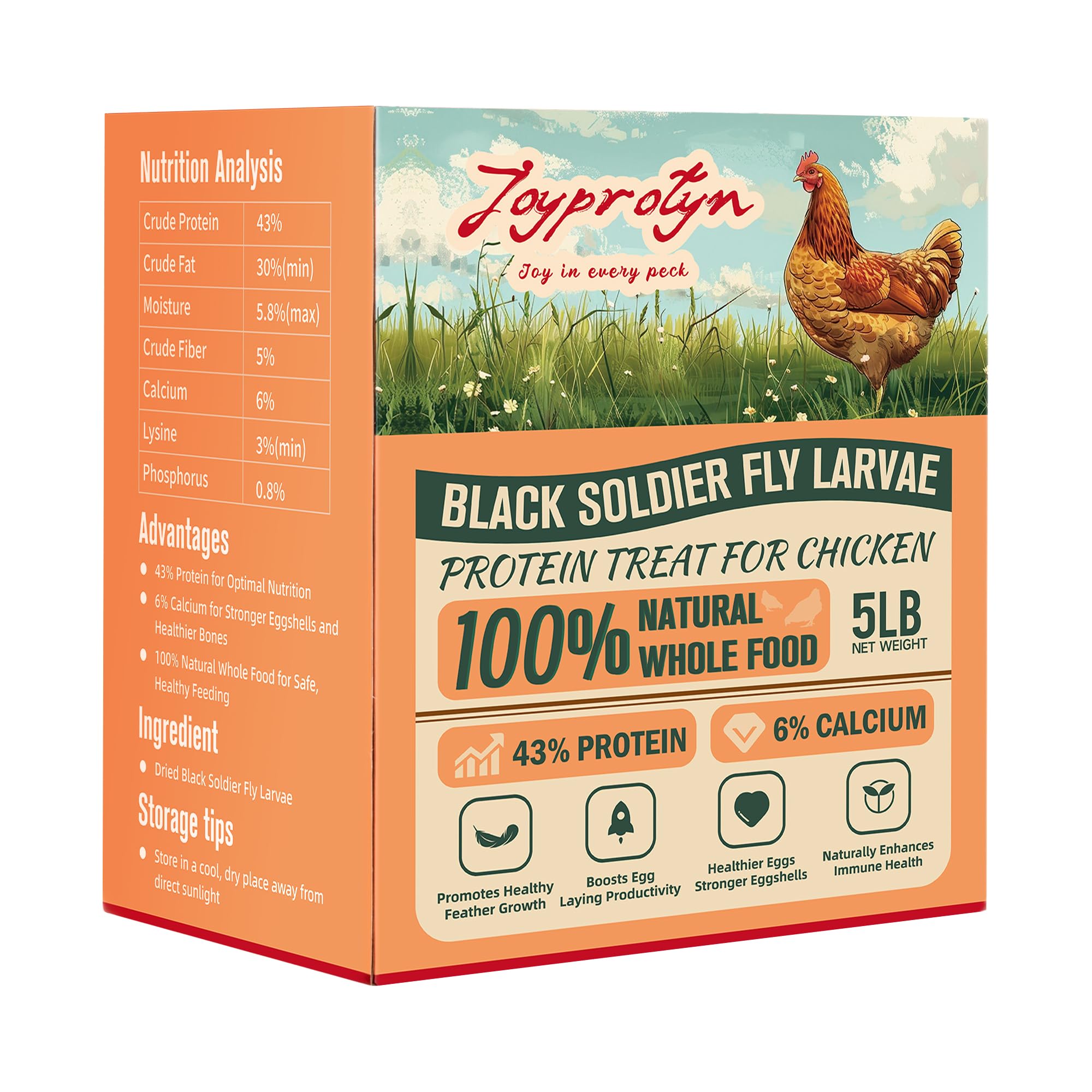 Joyprotyn bolsa 5 lb con larvas secas de mosca soldado negra para aves.