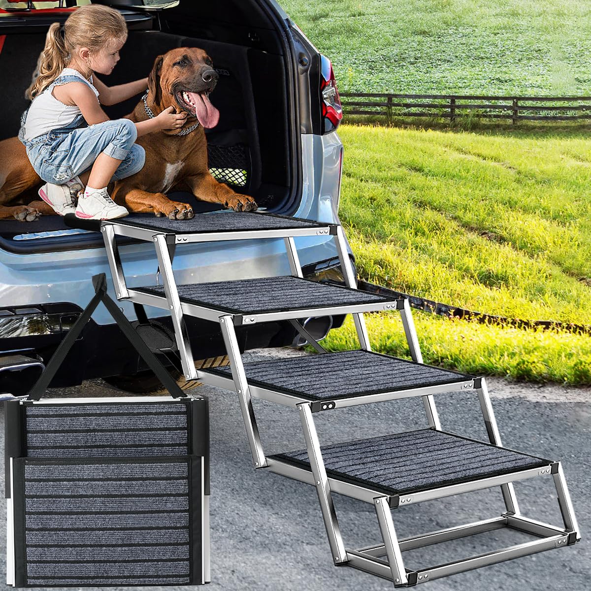 Joyrally escalera para perro amplia para coche, ayuda a subir con seguridad.