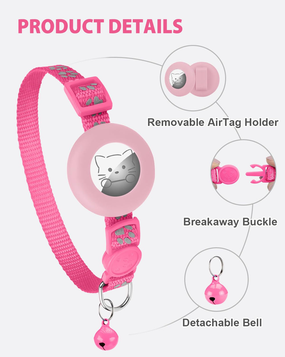 Collar Joytale rosa, diseño moderno para felinos.